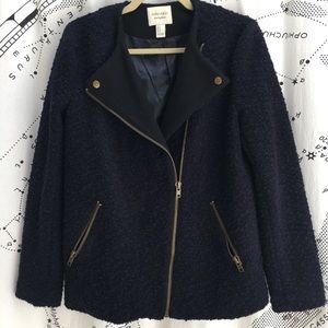 Forever 21 dark blue boucle moto jacket size medium